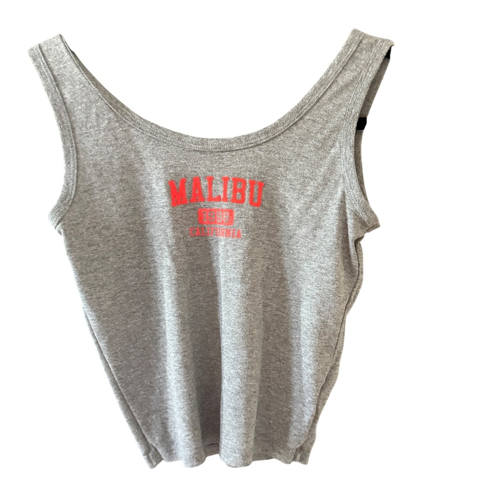 Obsessive‎ Love Malibu California 1998 Graphic Crop Tank Top Gray Red Large